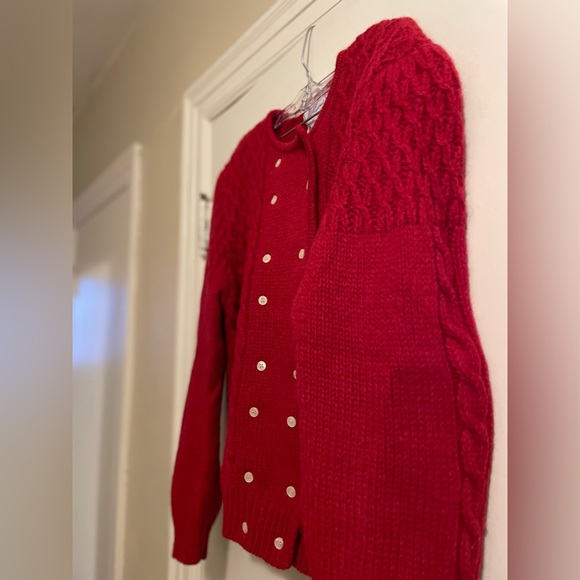 Vintage Windcrest Red 100% Wool Cable Knit Double Breasted Cardigan Size Small - Picture 5 of 16